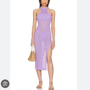 NDB Magdalena Crochet High Slit Midi Dress in Lavender Purple Size S